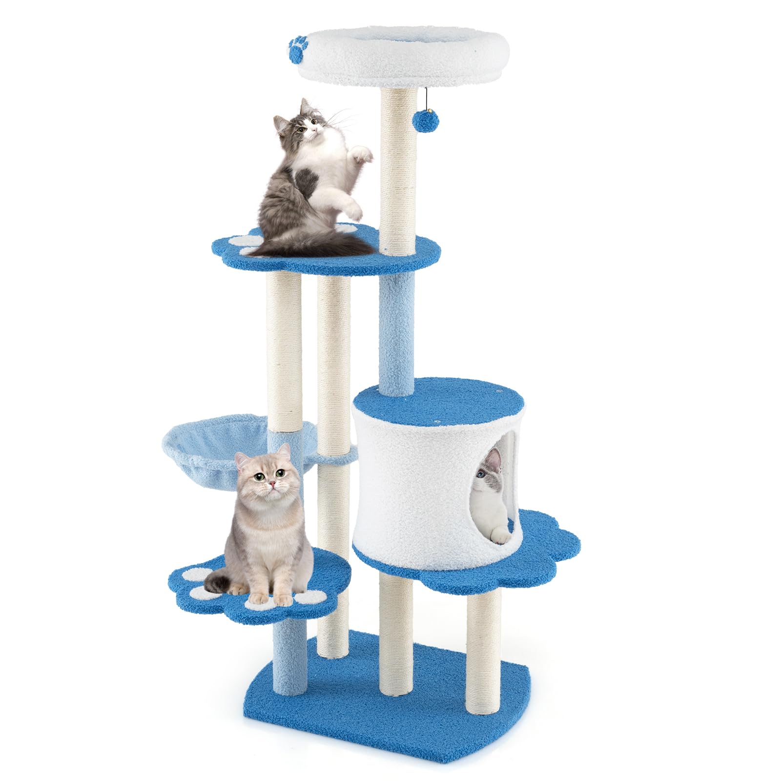 Tangkula Arbre à Chat, Tour à Chat de 54 Pouces avec Niche, Hamac, Balle Suspendue